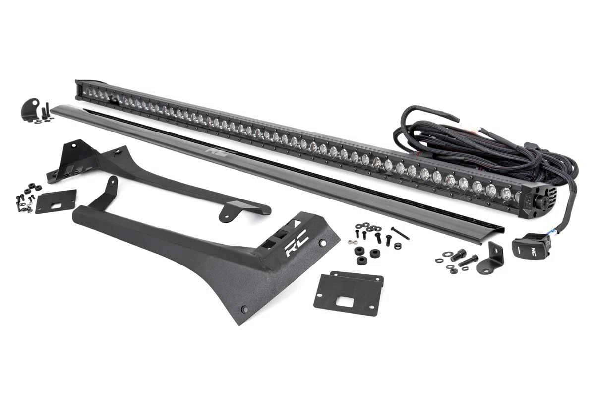 Fits Gladiator JT(18-24) LED Light Windshield 50_ BLK Single Row WHT DRL 70066